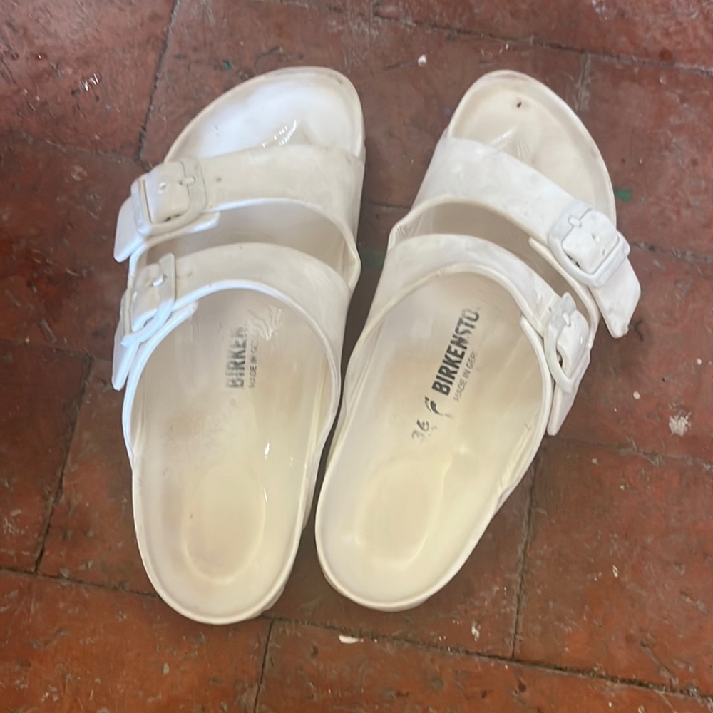 White Birkenstock sandals used